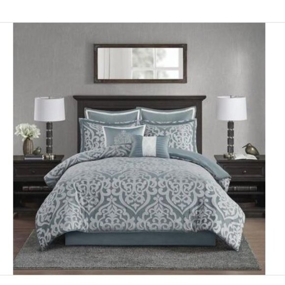 Madison Park Odette Jacquard 8-Pc. Comforter Set, Queen - Aqua - Picture 1 of 1